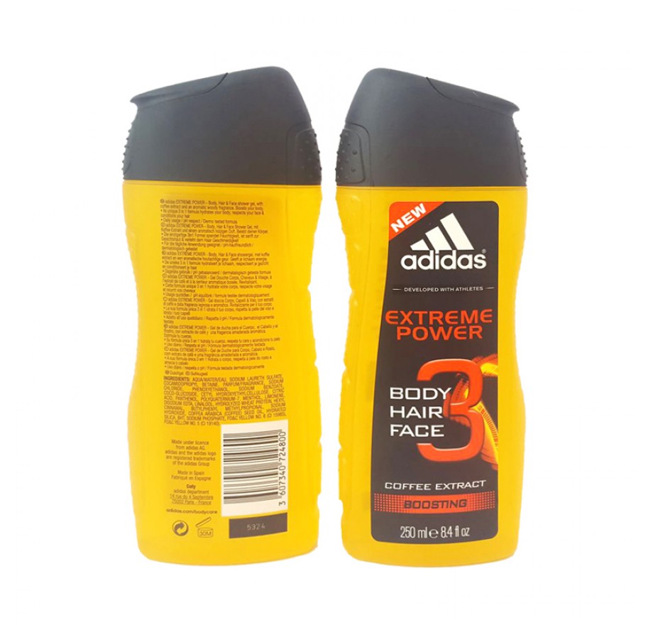 Adidas Shower Gel 250ml men, 3in1 Hair & Body Extreme Power