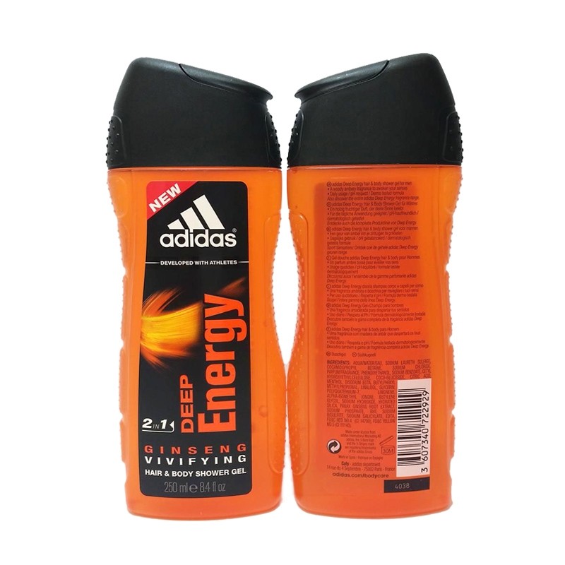 Adidas Shower Gel 250ml men, 2in1 Hair & Body Deep Energy