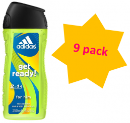 Adidas Shower Gel 250ml men, 3in1 H&B&F Get Ready - 9 pack 
