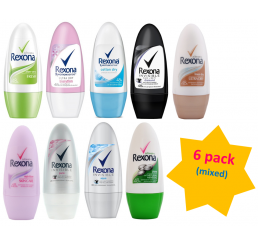 BUNDLE - Women's Rexona Deo Roll On 50ml - Mix, 6 pack (select any scent)