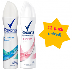 BUNDLE - Rexona Body Spray 200ml - Women’s Shower Fresh and Biorythm, Mix - 12 pack  (6 each)